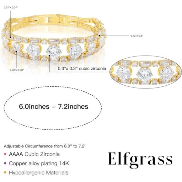 14K Gold Plated Tennis Bracelet for Women CZ Sparkly Everyday Jewelry Gift - Picture 5 of 7